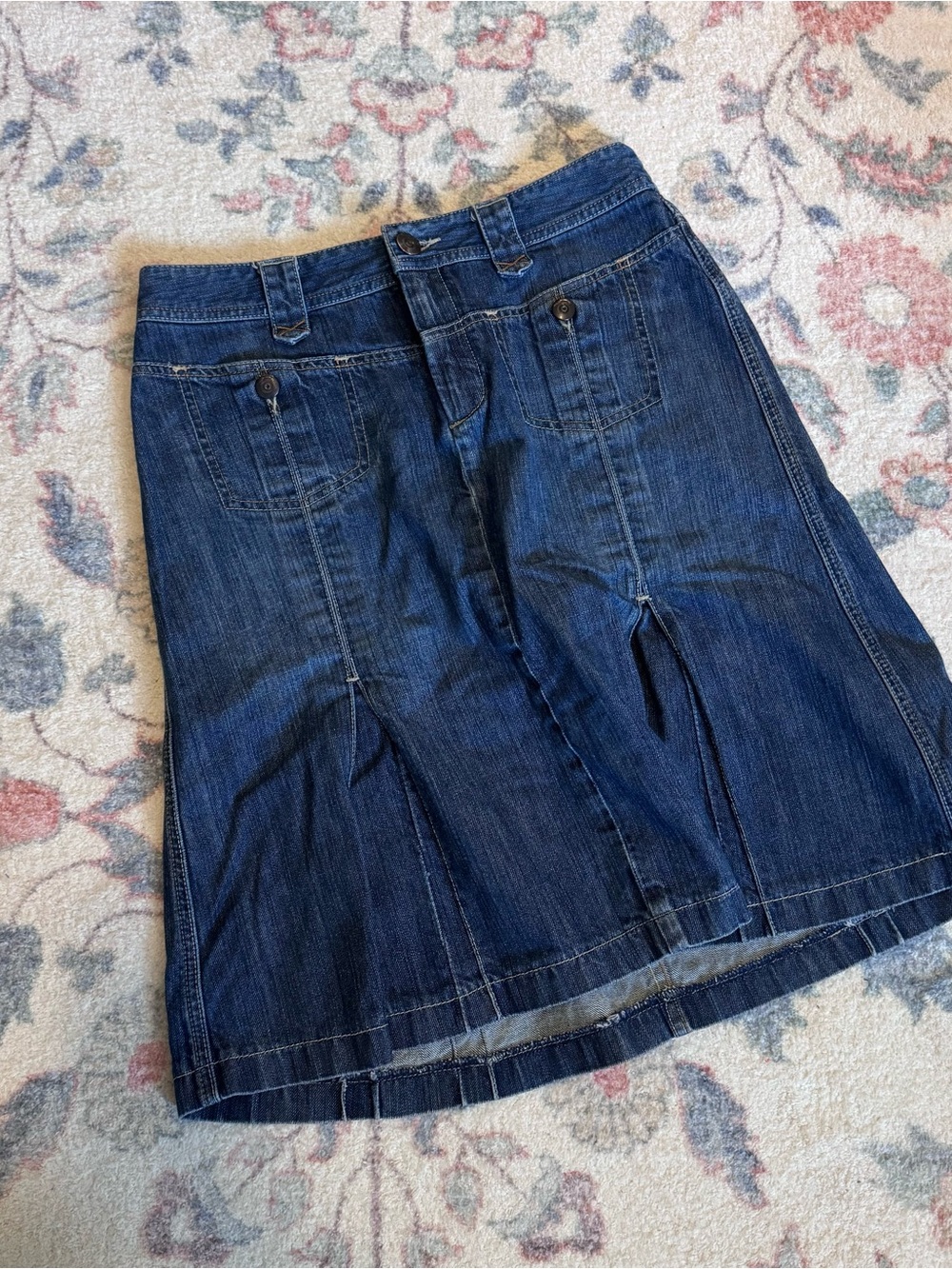 VINTAGE Dark Blue Denim A-Line Knee Skirt